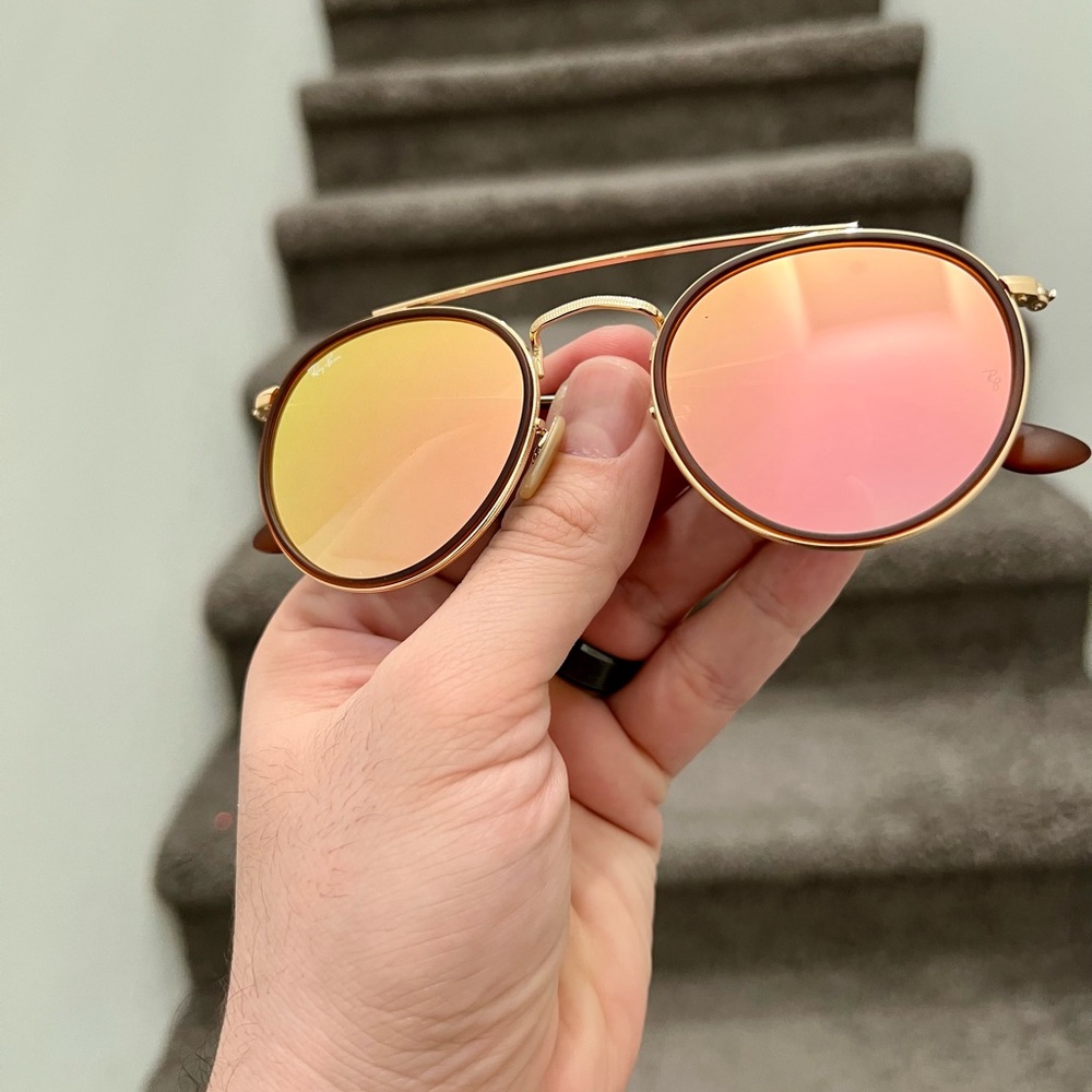 NEW Ray-Ban RB3647N 001/7O 51-22 Round Double Bridge Sunglasses - Gold - Picture 6 of 8